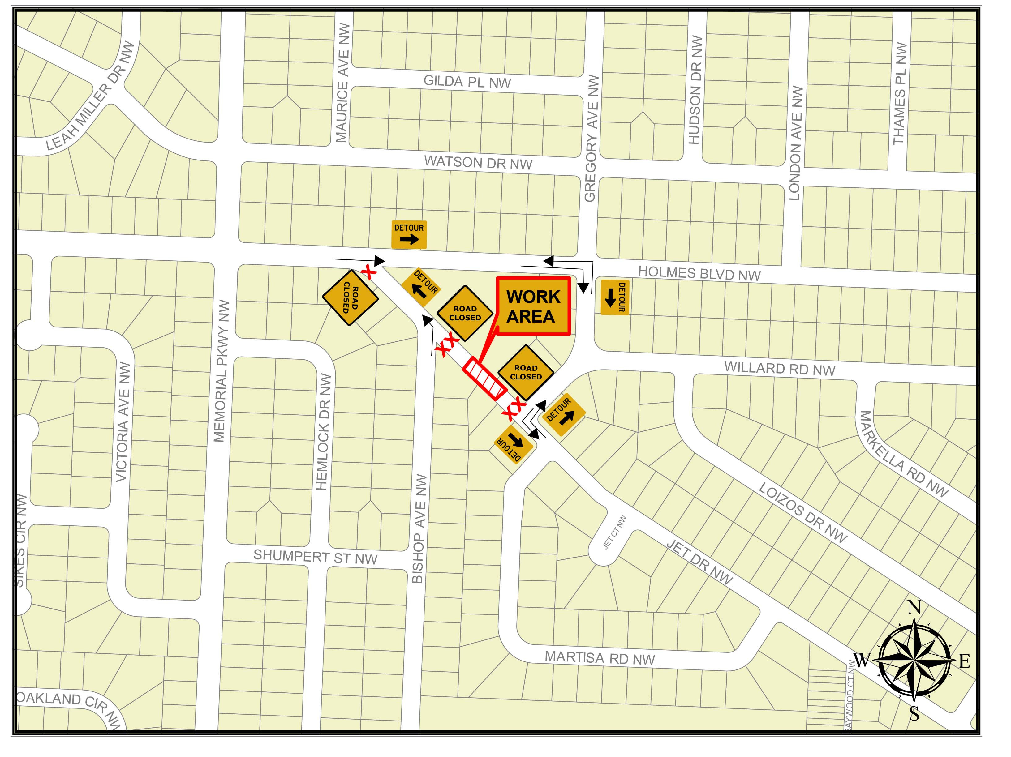 Jet Drive will be closed July 21-28 for storm drain replacement.